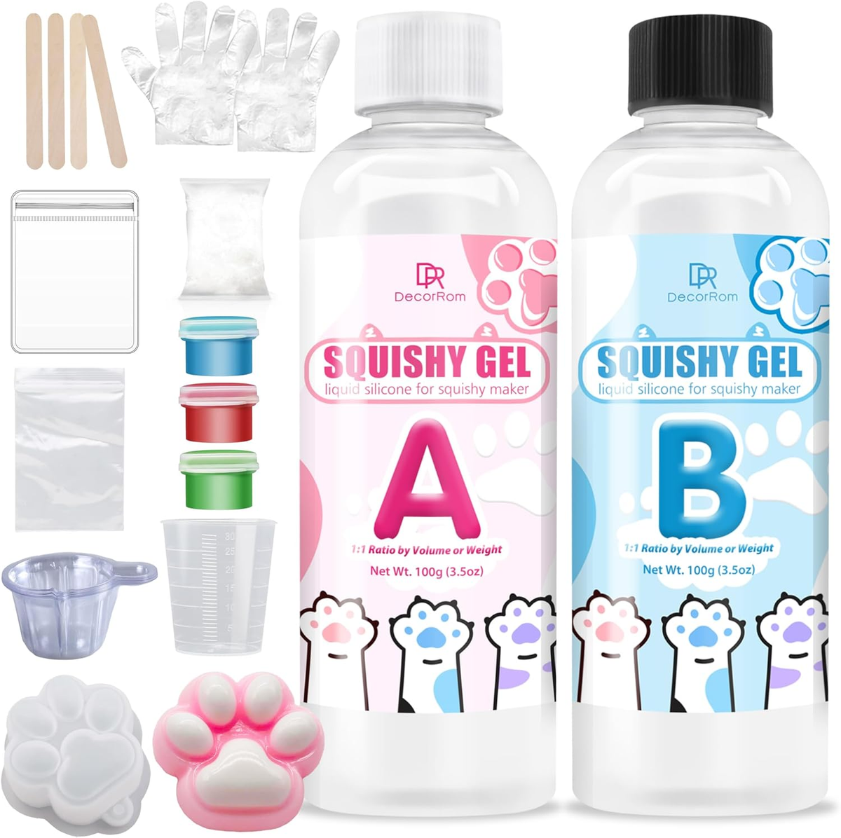 Gel for Taba Squishy Kit, 7Oz Liquid Silicone Super Soft Fast Cure for Squishy Maker, All-In-1 Squishy Making Rubber for Cat Paw Casting Hamster Molding, Stress Relief Decompression Craft Adult Hobby