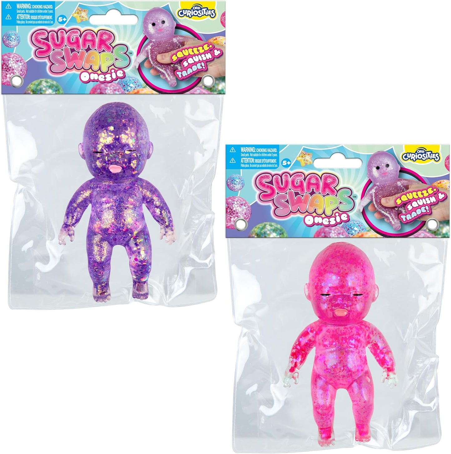 ORB Sugar Swaps Jumbo Baby Squishies - Pink and Purple 2-Pack of Sparkly Stress Relief and Sensory Toys for All Ages
