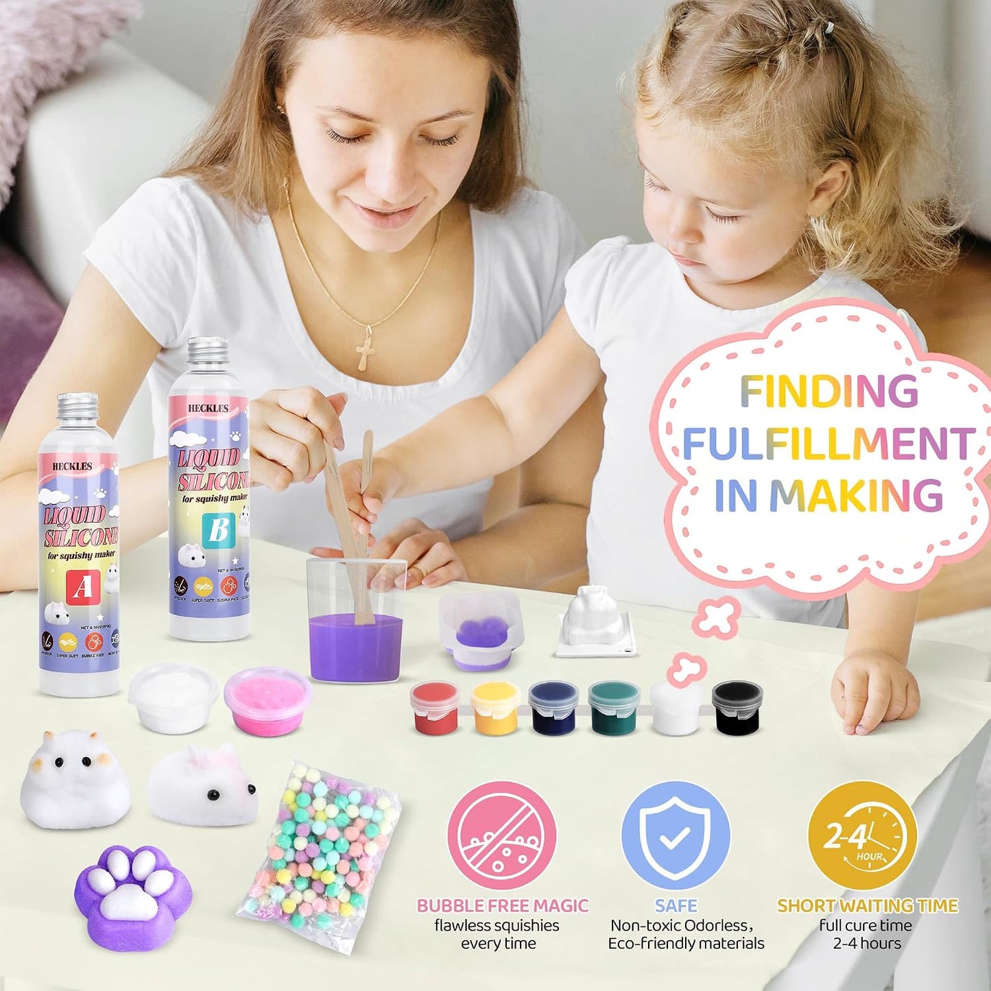DIY Taba Squishy Creation Kit - 18oz Silicone Molds with 1:1 AB Ratio Liquid Silicone for Crafting Cat Claw, Hamster, and Rabbit Designs - Perfect Gift for Any Occasion