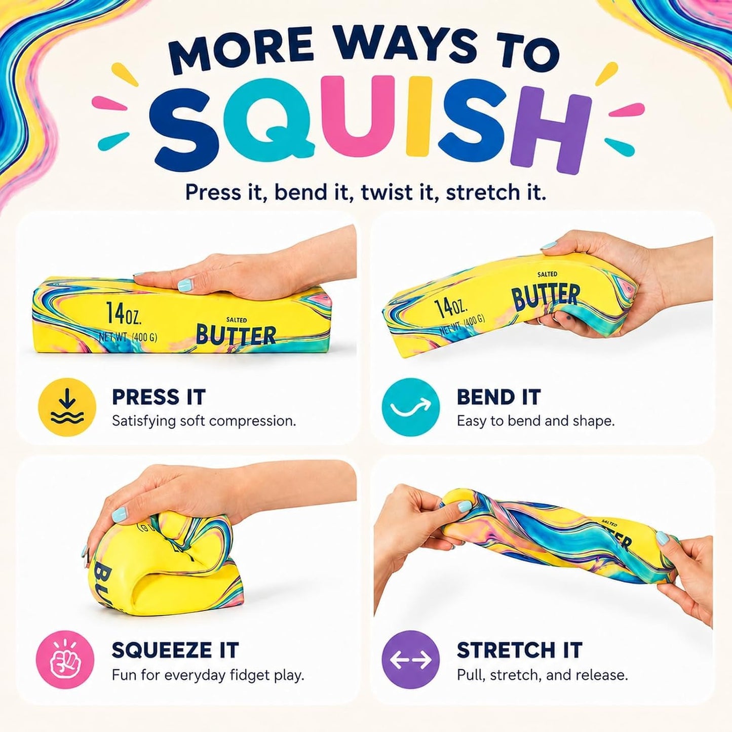 Giant Butter Squishy - 14oz Jumbo Slow Rising PU Foam Fidget Toy for Anxiety and Sensory Stress Relief for Adults, 2026 Edition