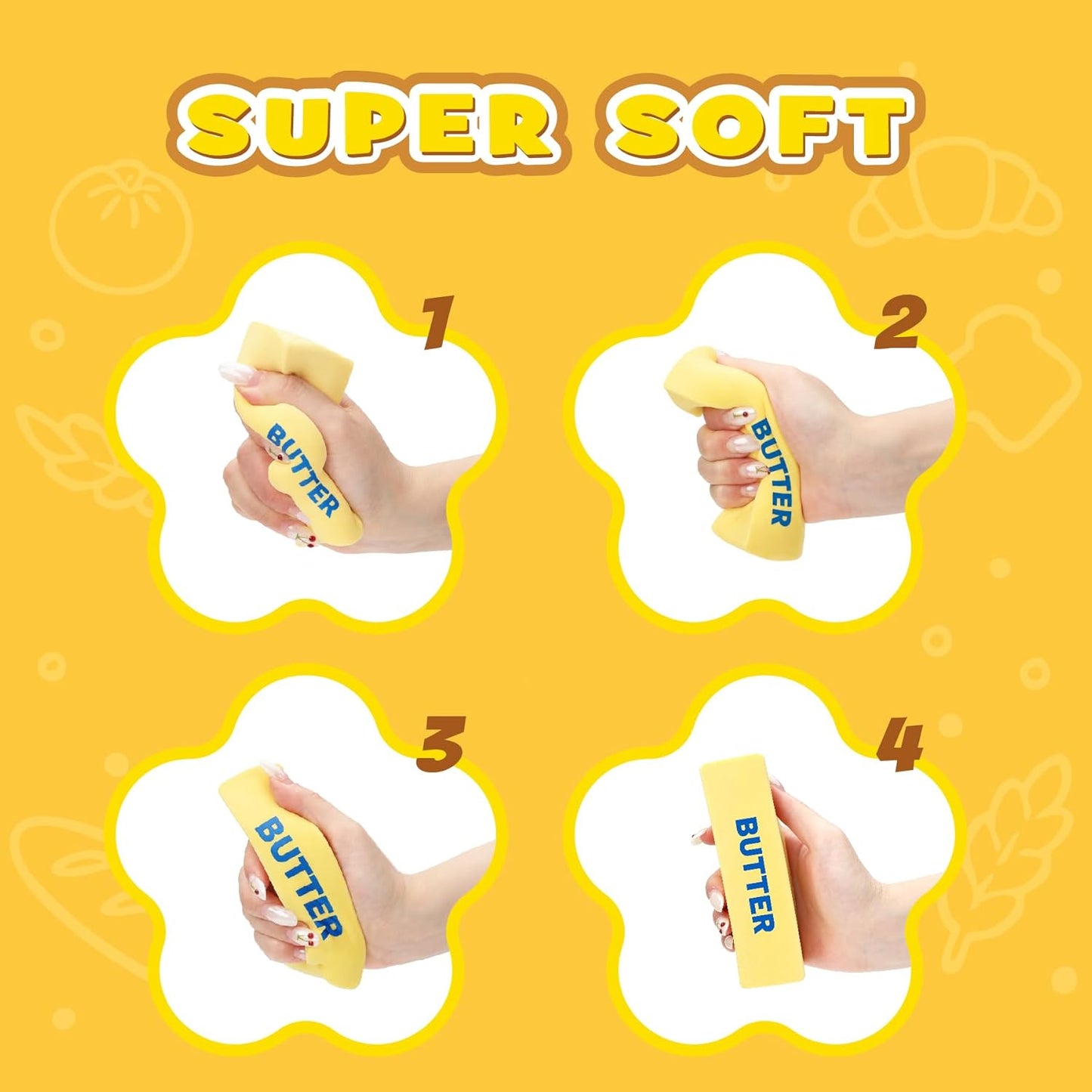 Butter Squishy Toys, 9 Pack Slow Rising Food Squishies Set | Soft Kawaii Food Squishies with Bread, Cake & Fruit Designs, Perfect Fidget Toys for Stress Relief, Relaxation and Play