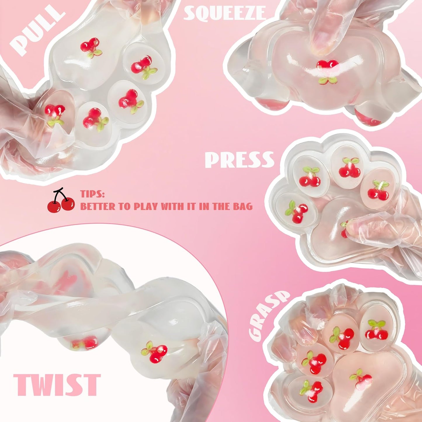 Large 5-Inch Cherry Cat Paw Taba Squishy Squeeze Toy - Cute Fufu Sensory Stress Relief Fidget for Adults and Party Favors