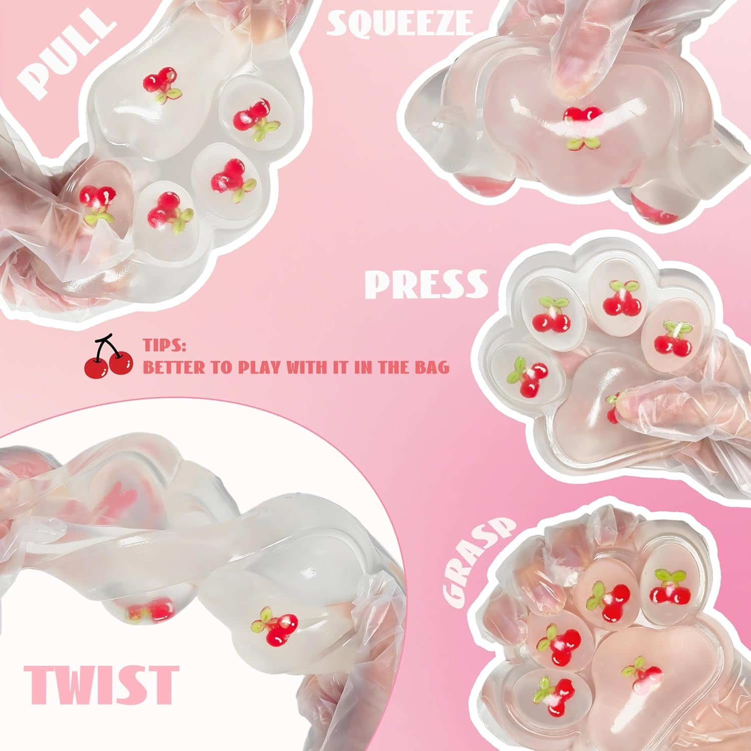 Large 5-Inch Cherry Cat Paw Taba Squishy Squeeze Toy - Cute Fufu Sensory Stress Relief Fidget for Adults and Party Favors