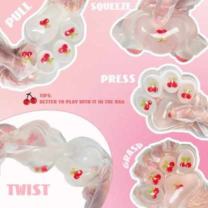 Large 5-Inch Cherry Cat Paw Taba Squishy Squeeze Toy - Cute Fufu Sensory Stress Relief Fidget for Adults and Party Favors
