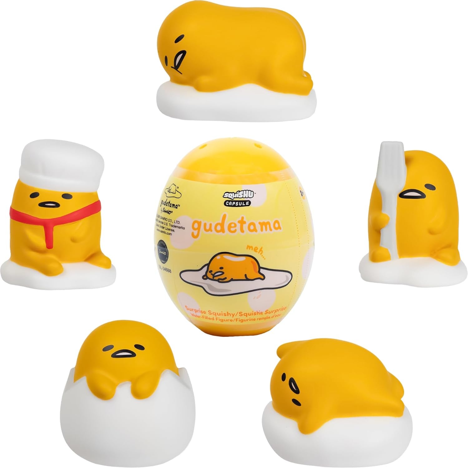 Sanrio Gudetama Lazy Egg Series 2 Squishy Capsule - Water-Filled Stress Relief Toy, Mystery Blind Capsule, Ideal for Birthdays, Party Favors, and Gift Baskets