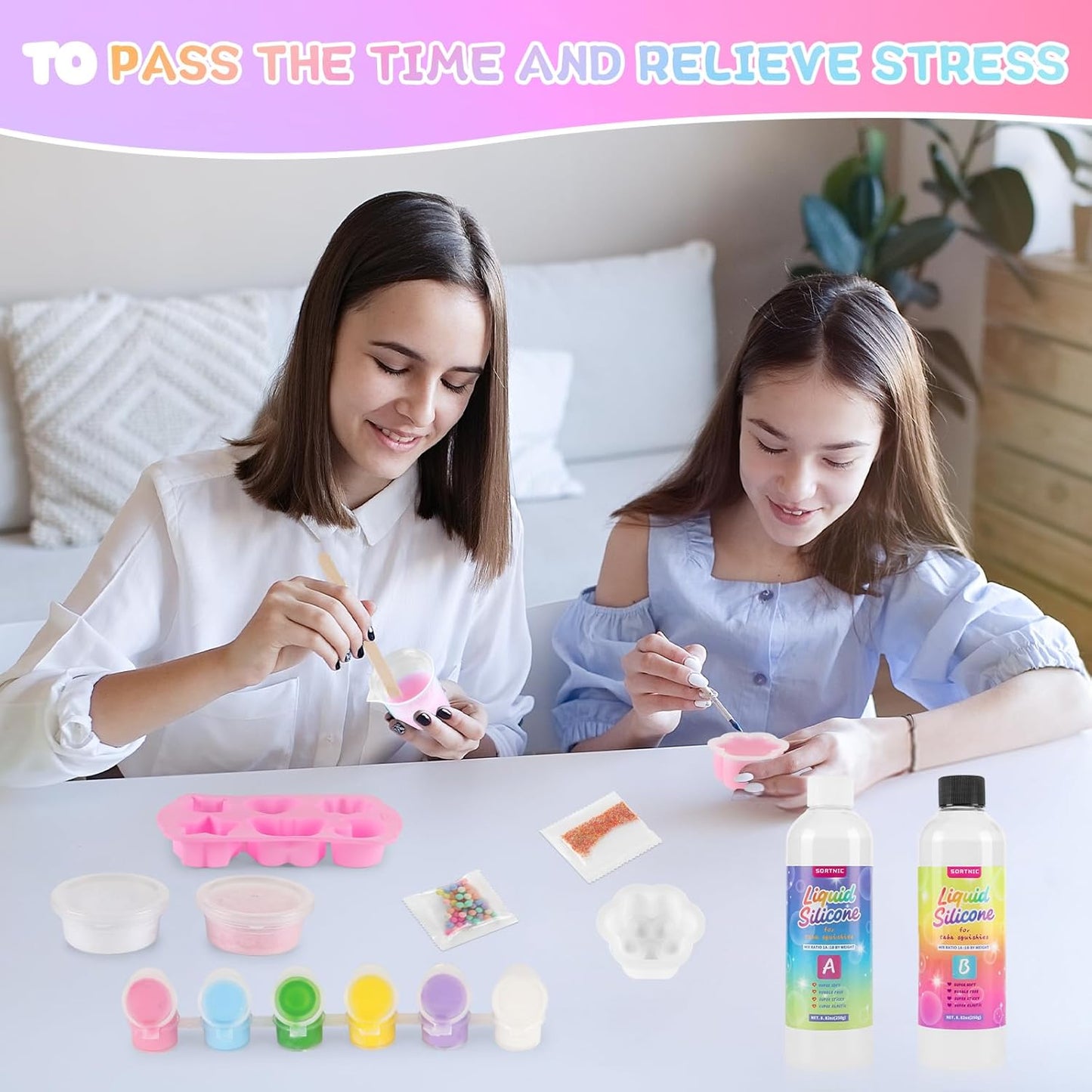 Taba Squishy Kit with 10 Molds, 18OZ Liquid Silicone Squishy Making Kit with Guided, Bubble Free, Odorless and Faster Fully Cures, DIY Squishy Kit, Flocking Powder, Stress Relief Entertainment