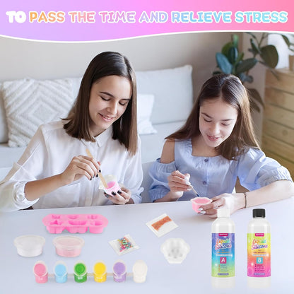 Taba Squishy Kit with 10 Molds, 18OZ Liquid Silicone Squishy Making Kit with Guided, Bubble Free, Odorless and Faster Fully Cures, DIY Squishy Kit, Flocking Powder, Stress Relief Entertainment
