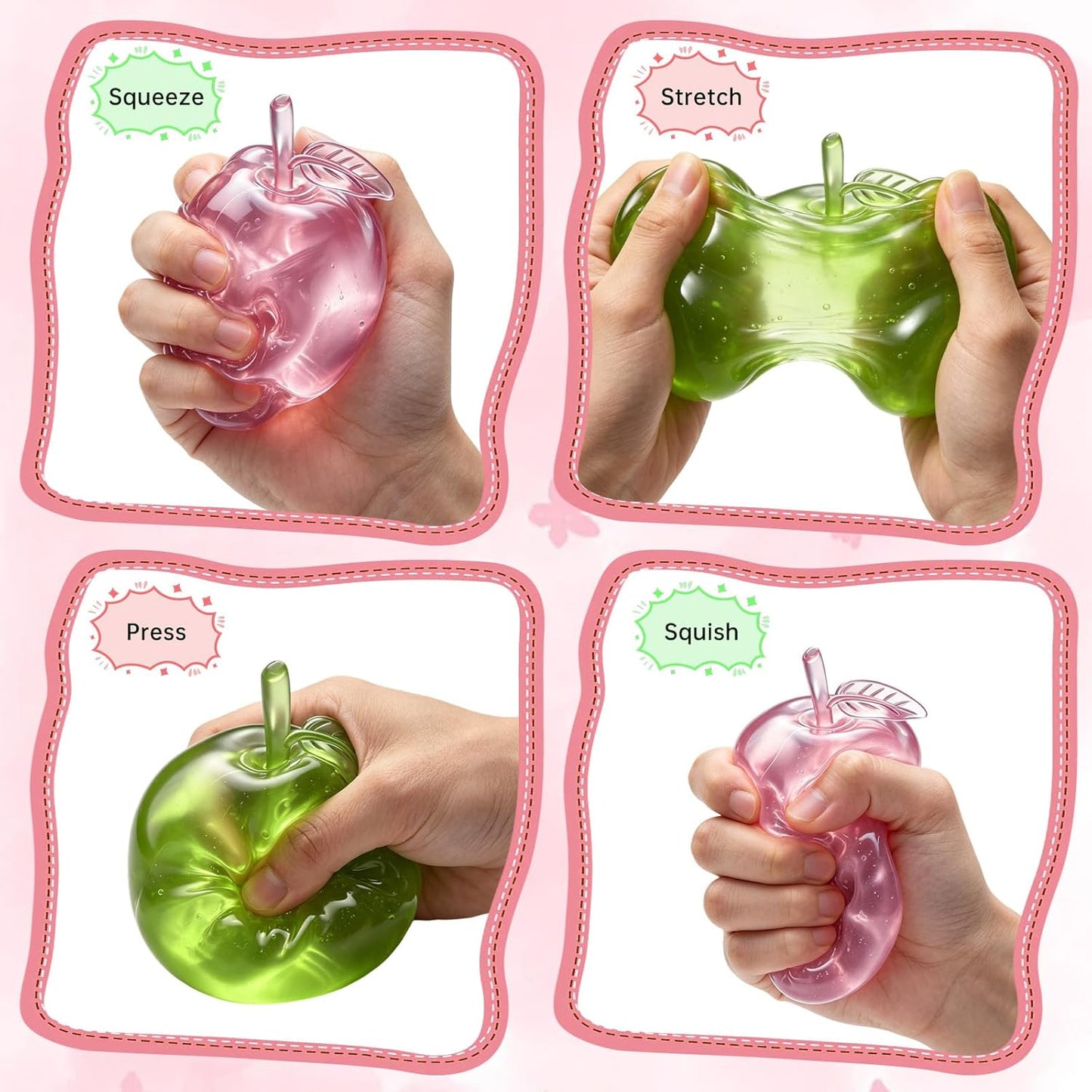 Stress Relief Apple Squishy Toy - Slow Rising Fruit Stress Ball for Adults, Cute Desk Decor (Green)