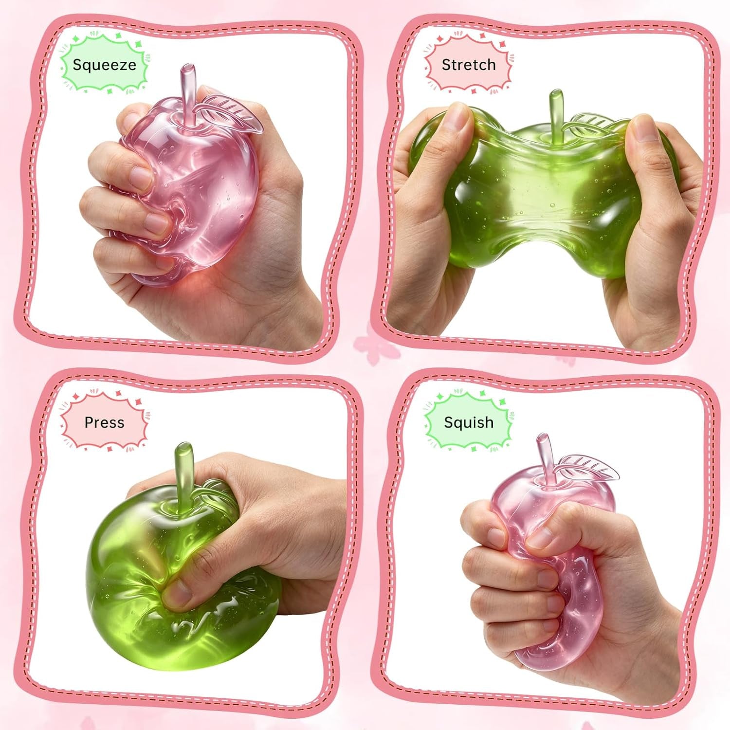 Stress Relief Apple Squishy Toy - Slow Rising Fruit Stress Ball for Adults, Cute Desk Decor (Green)