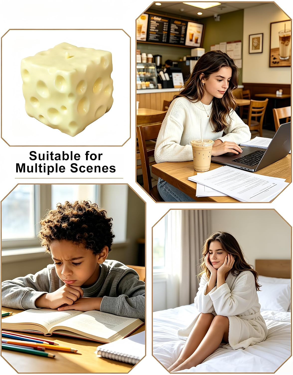 Coconut Oil Stress Ball, Cheese-Shaped Squishy Ball - Soft Jelly with a Bubblegum Texture, Slow-Rising Fidget Stress Ball for Stress Relief and Relaxation, Non-Sticky, Helps Improve Focus