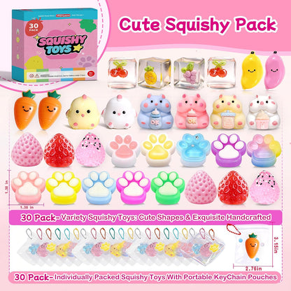 30-Pack Taba Squishy Toys Set - Mini Squishies for Kids, Ideal for Party Favors, Goodie Bag Stuffers, and Classroom Prizes