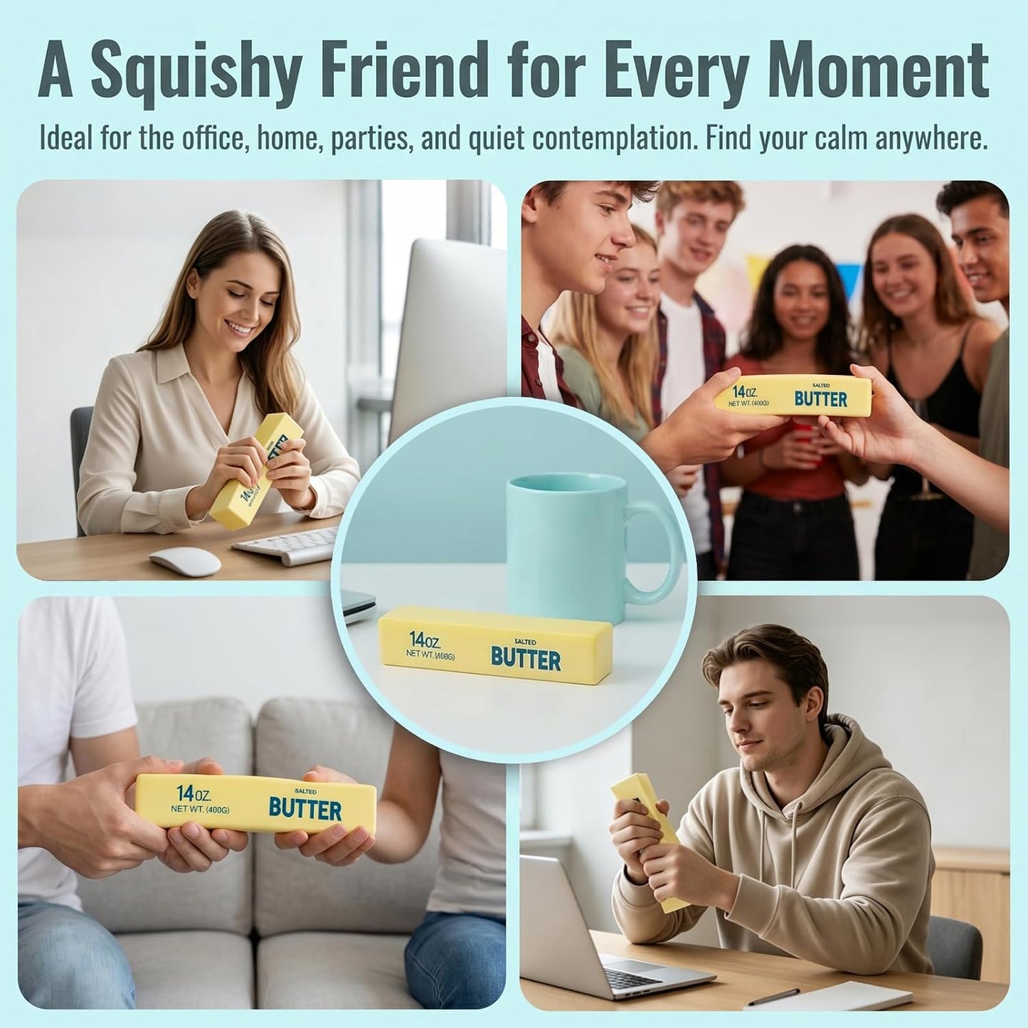 1Pack Large Butter Squishy, Slow Rising Cute Food Stress Balls for Adults | Sensory Toy for Anxiety Relief Squishies Soft Fidget Toys for ADHD Gifts Office School