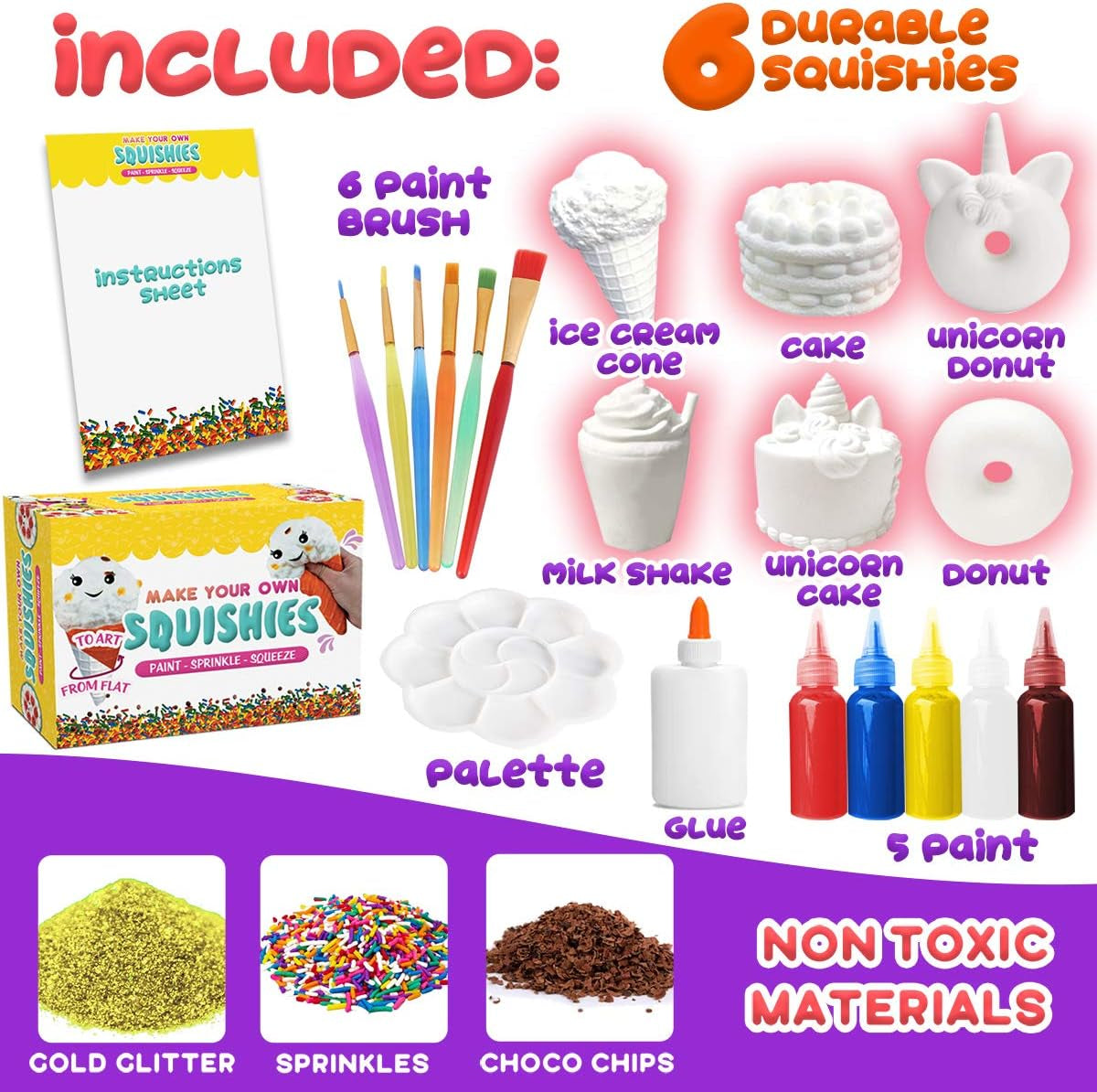 DIY Squishy Painting Kit - Sensory Stress Relief Toys for Children Ages 4-10, Featuring Unicorns, Ice Cream, Cakes, and Donuts