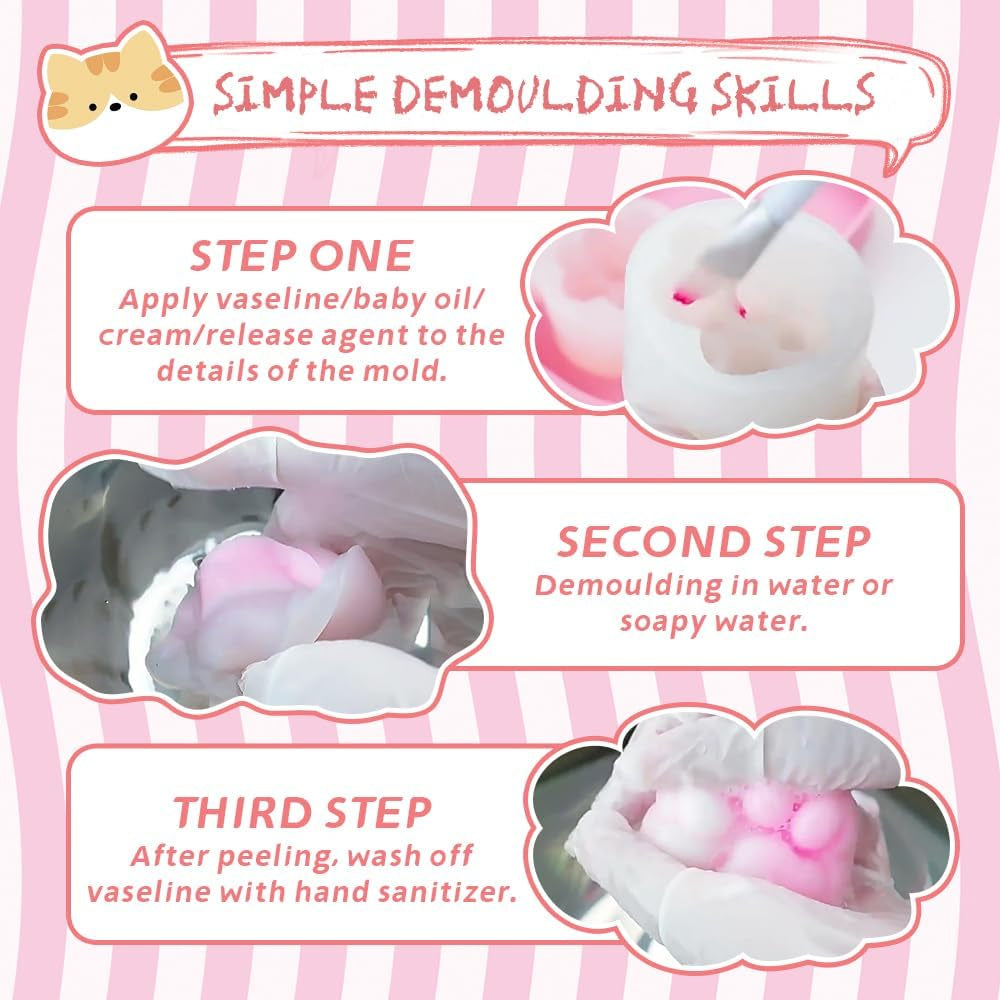 Taba Squishes Decompression Kit with Pig and Bunny Silicone Molds - 3" Paw Animal Cookie and Squishy Hamster Molds - 200g