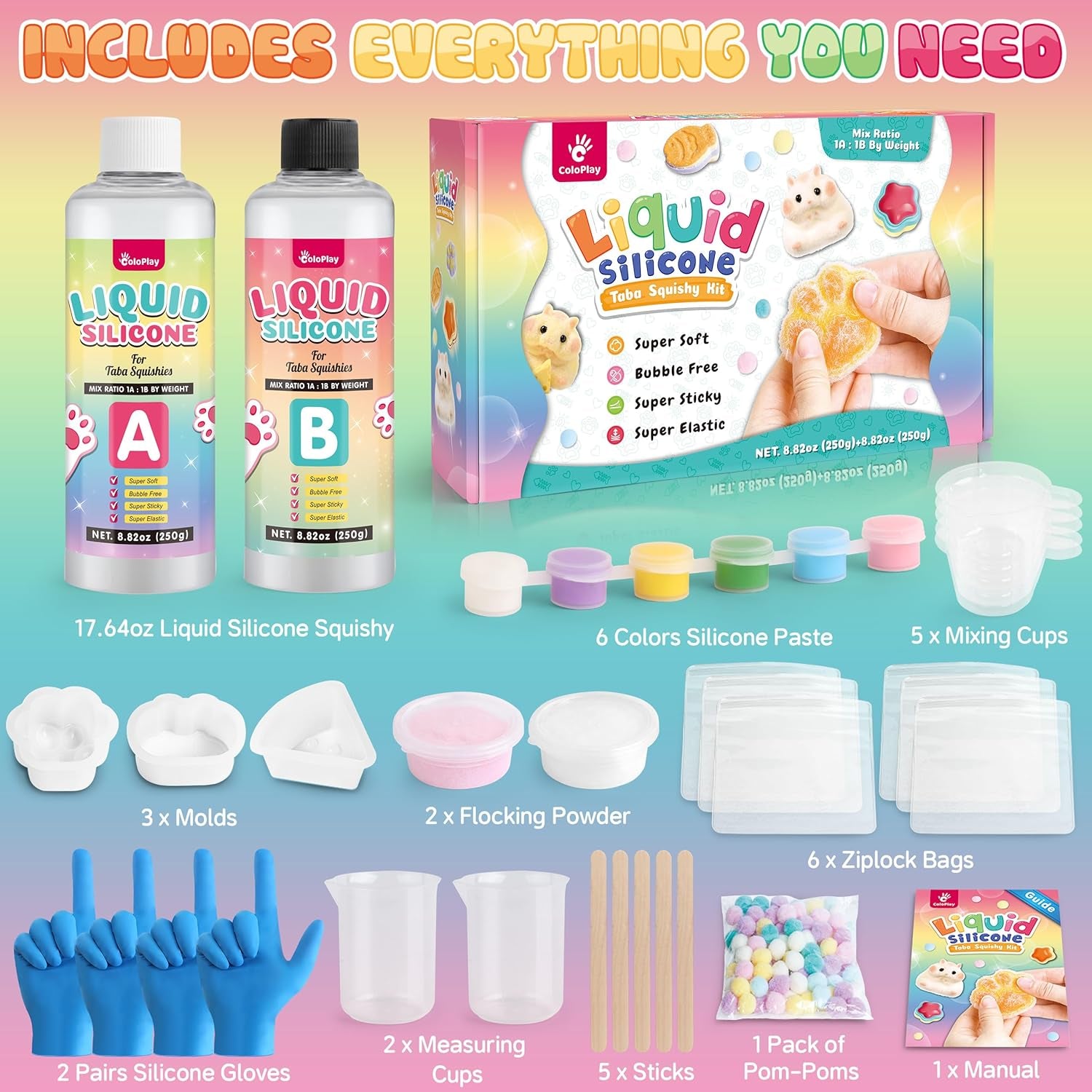Taba Squishy Making Kit for Children - Crafting Set for Girls Aged 8-12 | 18OZ Rubber with Beginner's Guide and Molds - Ideal Arts and Crafts Gift for Birthdays