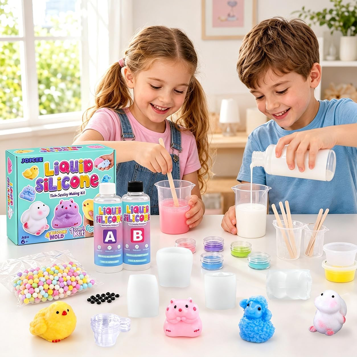 Taba Squishy Making Kit - DIY Squeeze Toy Set with 4 Molds, 18OZ Liquid Silicone, Ideal for Crafting, Party Favors, and Stress Relief Gifts