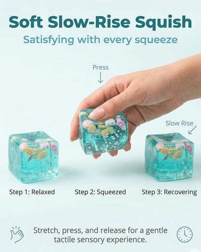 Ice Cube Stress Relief Squishy Toy, Soft Slow Rise Sensory Fidget Ball, Marine Shells Design, Stretchable Squeeze Hand Toy