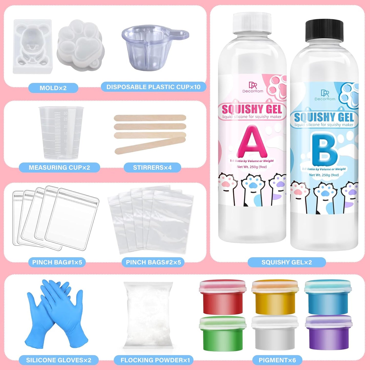 Gel for Taba Squishy Kit, 18Oz Liquid Silicone Super Soft Fast Cure for Squishy Maker, All-In-1 Squishy Making Rubber for Cat Paw Casting Hamster Molding, Stress Relief Decompression Craft Adult Hobby