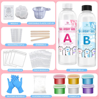 Gel for Taba Squishy Kit, 18Oz Liquid Silicone Super Soft Fast Cure for Squishy Maker, All-In-1 Squishy Making Rubber for Cat Paw Casting Hamster Molding, Stress Relief Decompression Craft Adult Hobby