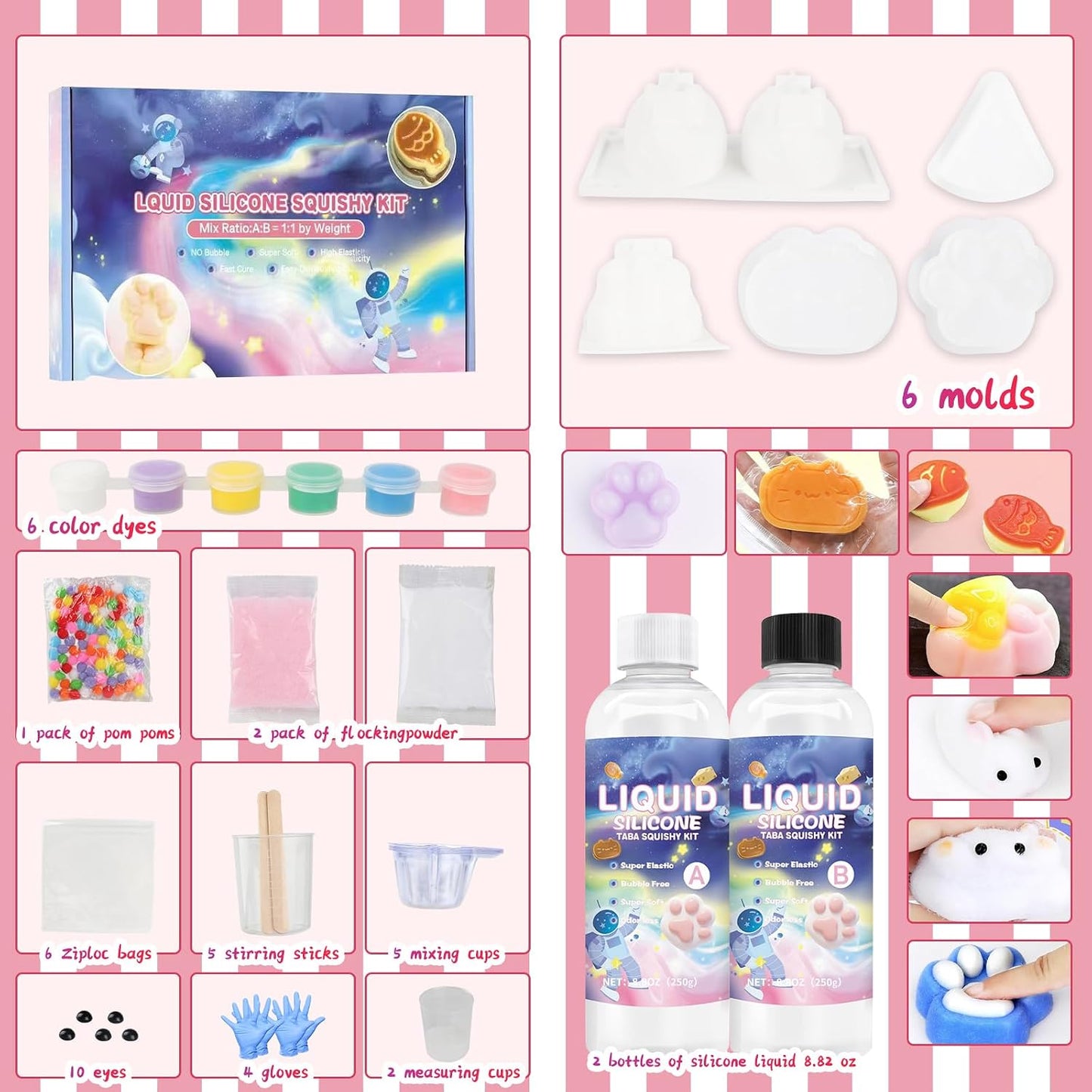DIY Taba Squishy Kit - 18oz Rubber Squishy Creation Set with Instructions for Making Your Own Taba Squid Using Silicone Molds, Soft Stress Relief Squeeze Toy, Perfect for Stress Relief and Entertainment Gifts