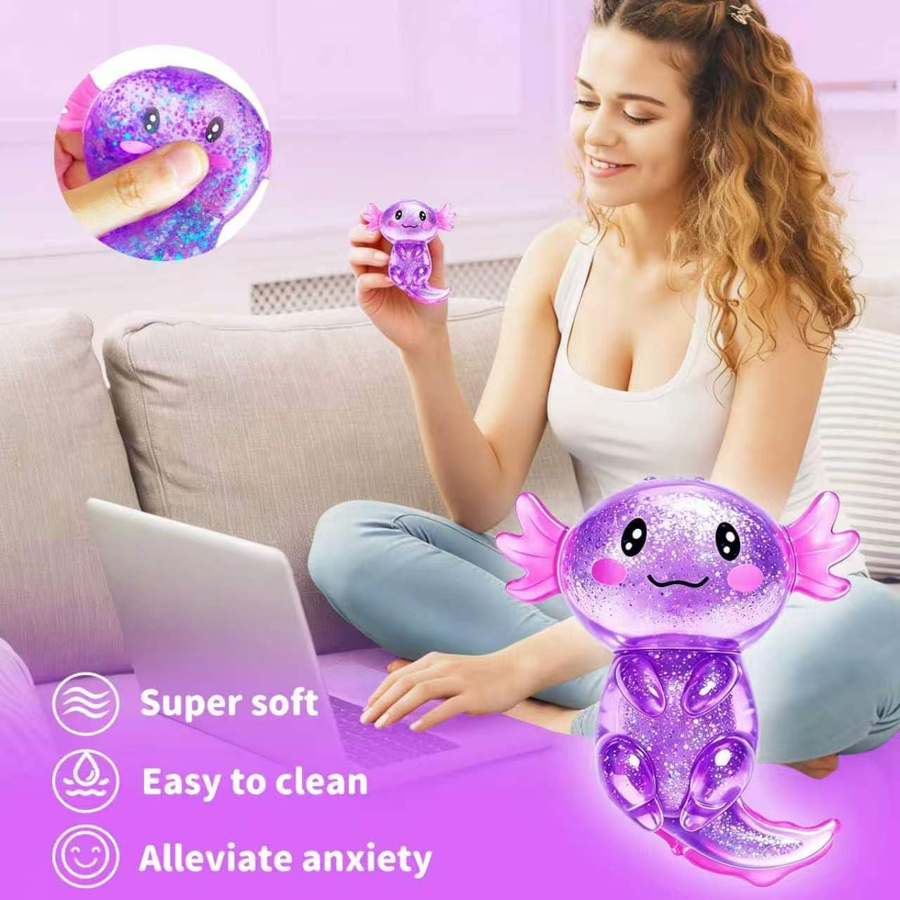 Axolotls Squishies Fidget Stress Ball,Cute Squishies Axolotls Toy,Easter Basket Stuffers, Stress Ball Squeeze Toys for Stress Relief (Purple)