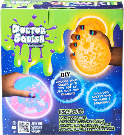 Squishy Maker Neon Refill Pack | DIY Squishy Creation Kit with 6 TPR Balloons, 6 Reusable Clips, Glow-in-the-Dark Sparkles, and Slime Powder | Ideal for Ages 8 and Up | One Pack