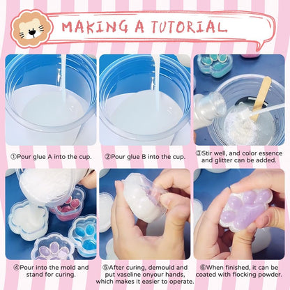 Taba Squishes Decompression Kit with Pig and Bunny Silicone Molds - 3" Paw Animal Cookie and Squishy Hamster Molds - 200g