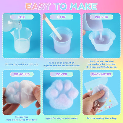 Taba Squishy Kit with 10 Molds, 18OZ Liquid Silicone Squishy Making Kit with Guided, Bubble Free, Odorless and Faster Fully Cures, DIY Squishy Kit, Flocking Powder, Stress Relief Entertainment