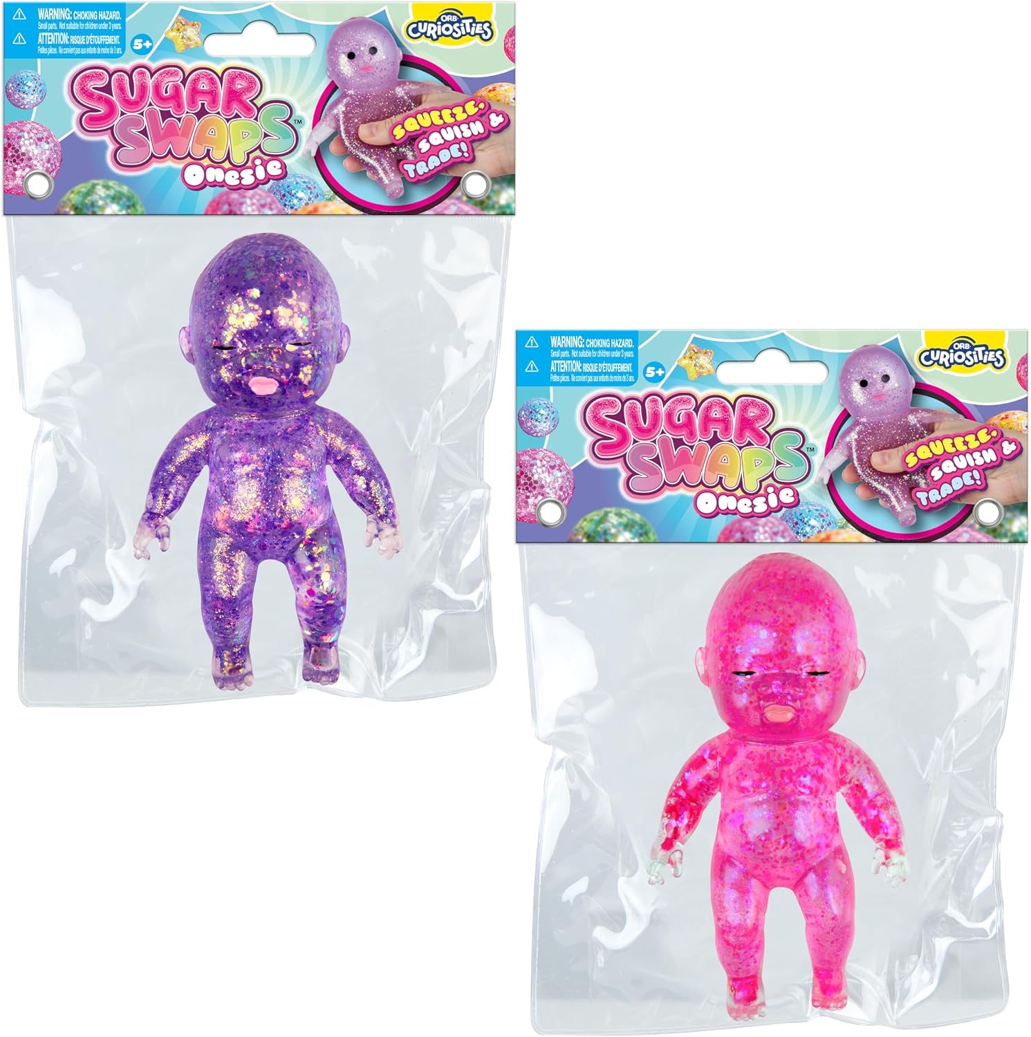 ORB Sugar Swaps Jumbo Baby Squishies - Pink and Purple 2-Pack of Sparkly Stress Relief and Sensory Toys for All Ages