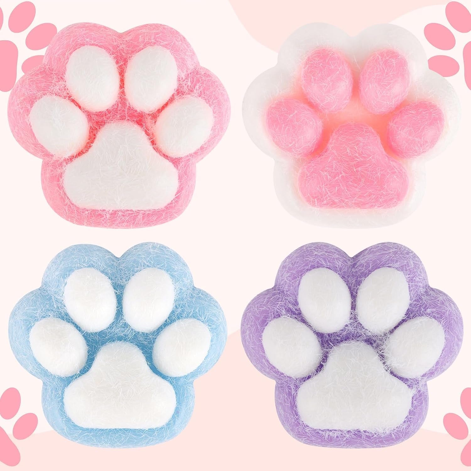4-Pack Soft Squishy Cat Paw Stress Relief Toys for Kids and Adults - Ideal for Anxiety Management, Classroom Rewards, Birthday Gifts, and Party Favors