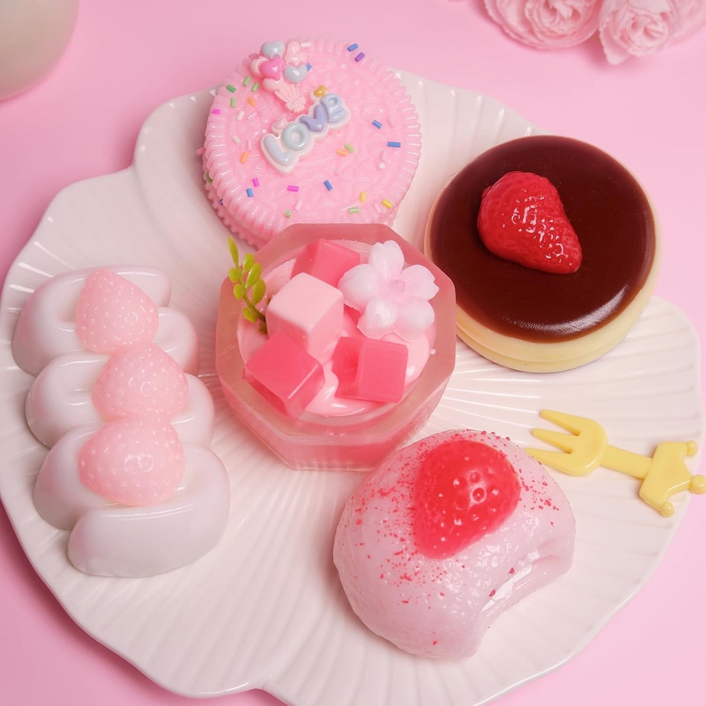 Set of 5 Handmade Taba Squishies - Ultra-Realistic Dessert Cookie Stress Relief Toys, Ideal for Fidgeting and Party Favors, Packaged in OPP