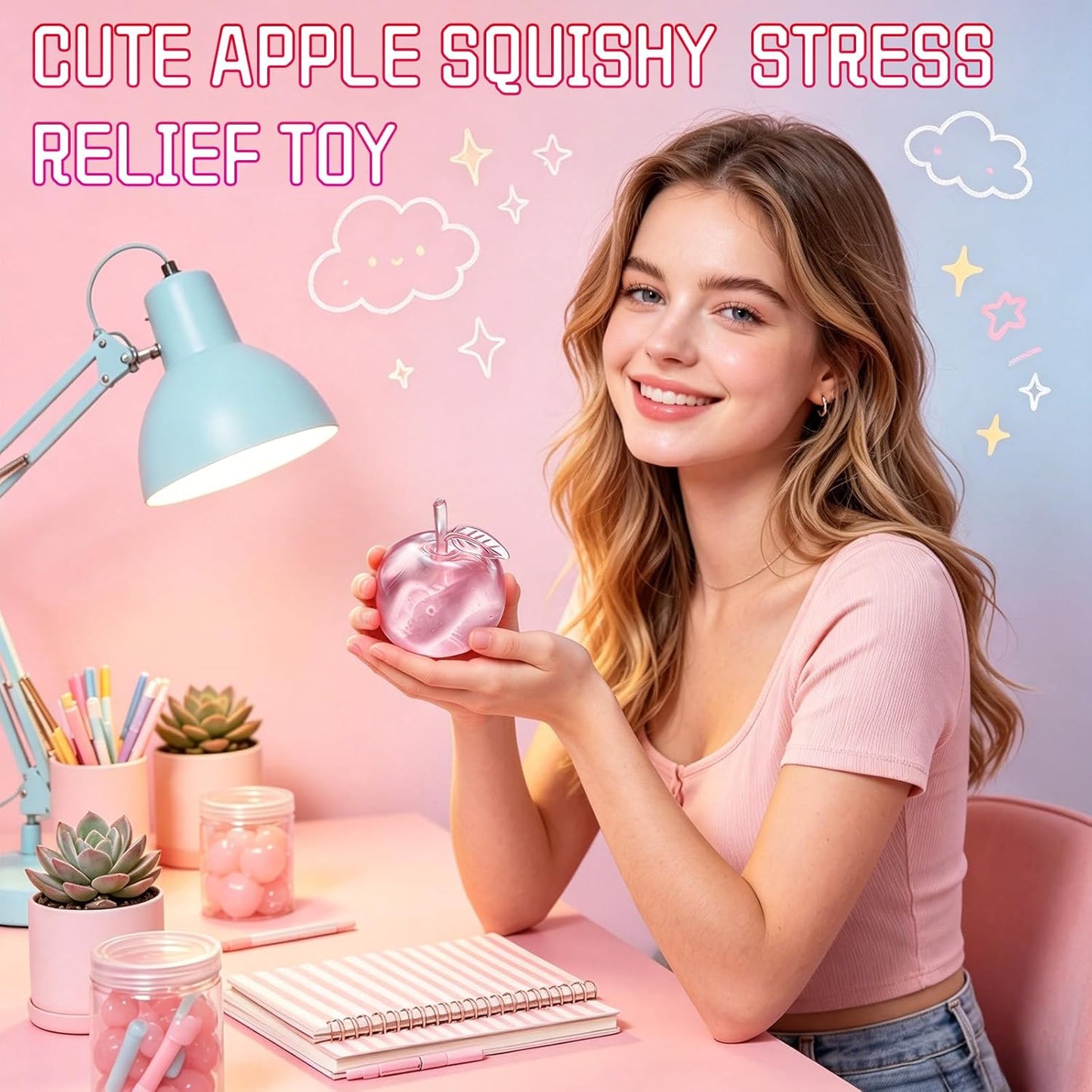 Stress Relief Apple Squishy Toy - Slow Rising Fruit Stress Ball for Adults, Cute Desk Decor (Green)