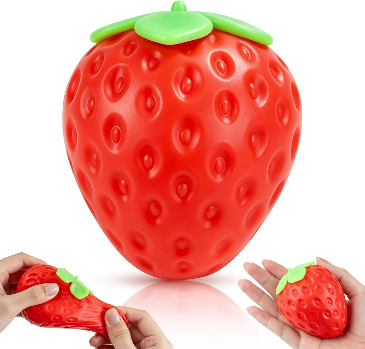 Lifelike Strawberry Squishies Squeezy Toys, 3.15 Inch Big Strawberry | Taba Squishies Sensory Toys for Kids and Adults to Relieve Stress Anxiety, Red Fruit Stress Balls, Birthdays Party Gift