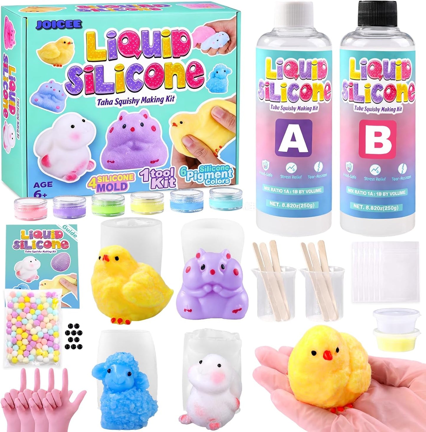 Taba Squishy Making Kit - DIY Squeeze Toy Set with 4 Molds, 18OZ Liquid Silicone, Ideal for Crafting, Party Favors, and Stress Relief Gifts