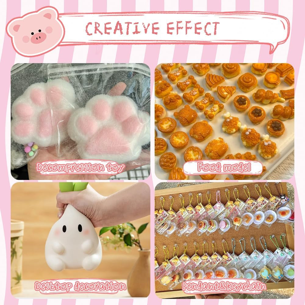 Taba Squishes Decompression Kit with Pig and Bunny Silicone Molds - 3" Paw Animal Cookie and Squishy Hamster Molds - 200g