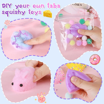 Taba Squishy Kit - 18oz 1:1AB Liquid Silicone Set with 6 Molds, Bubble-Free Decompression Squishies Gift Set, Includes Guide and Flocking Powder for DIY Squishies Creation