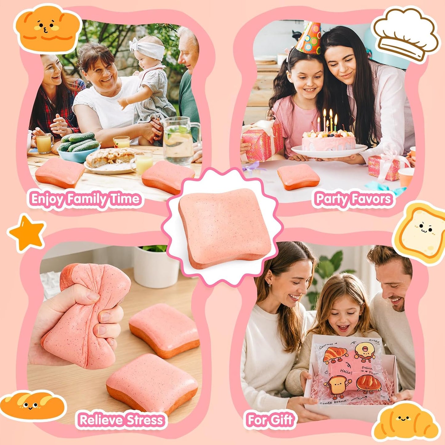 Pink Bread Butter Slow Rising Squishy Fidget Toy | Sensory Stress Relief for Kids and Adults, Ideal for Anxiety Relief and Party Favors