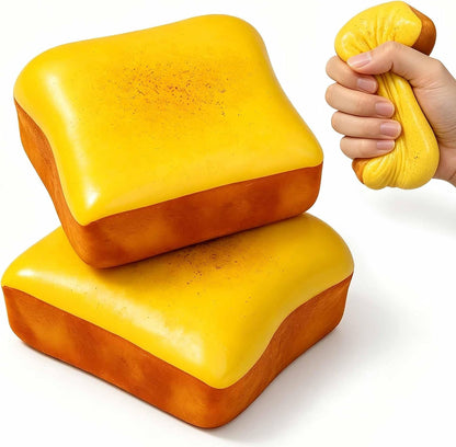 Set of 2 Soft Toast Squishies - Realistic Butter Bread Fidget Toys for Stress Relief, Sensory Play, and Gift Giving
