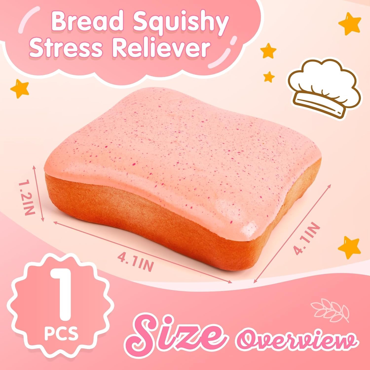 Pink Bread Butter Slow Rising Squishy Fidget Toy | Sensory Stress Relief for Kids and Adults, Ideal for Anxiety Relief and Party Favors