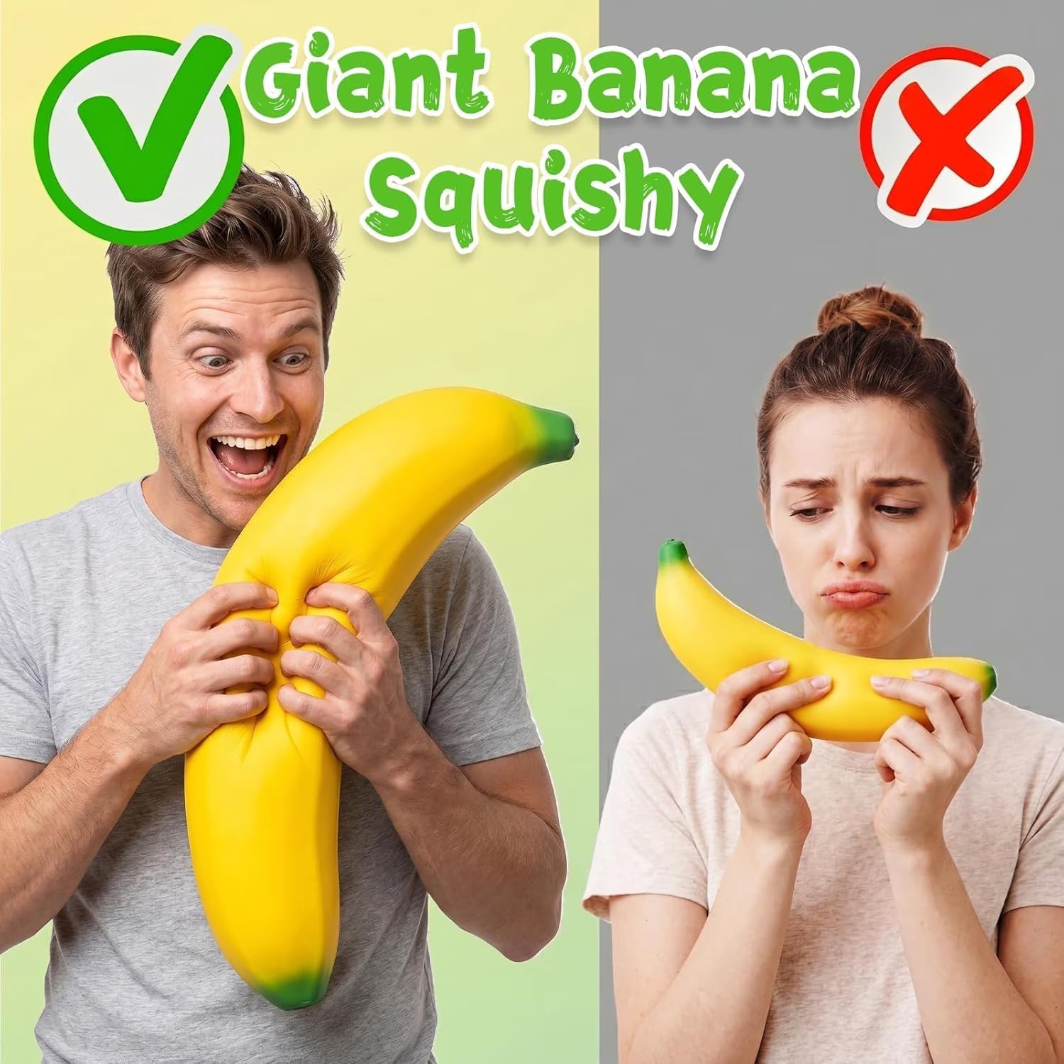 Jumbo Banana Squish Toys, 16" Fruit Taba Squish, Giant Stress Balls, Gifts