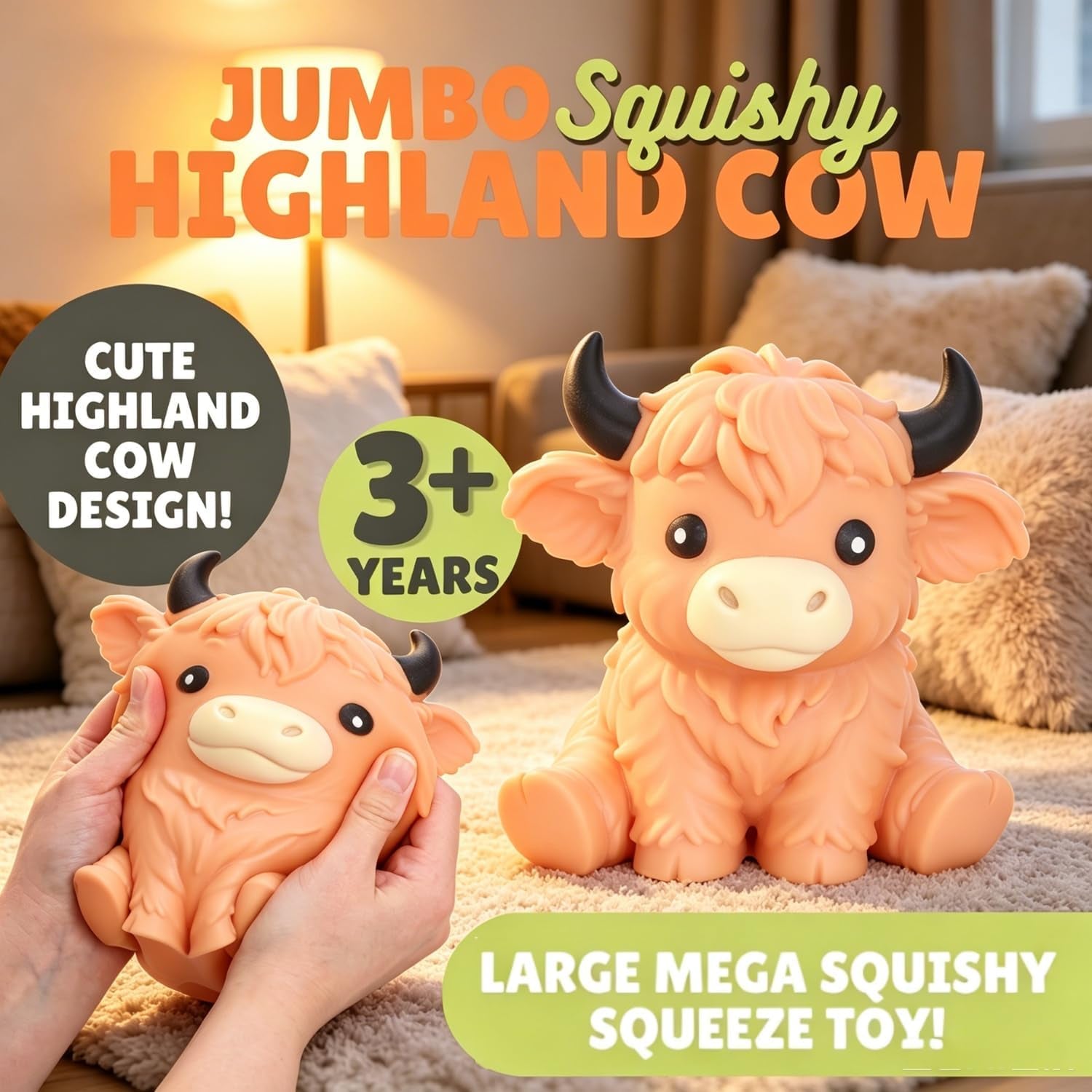 Giant Highland Cow Squishy Stress Relief Ball - Jumbo Soft Slow Rising Anxiety Toy for Parties and Favors