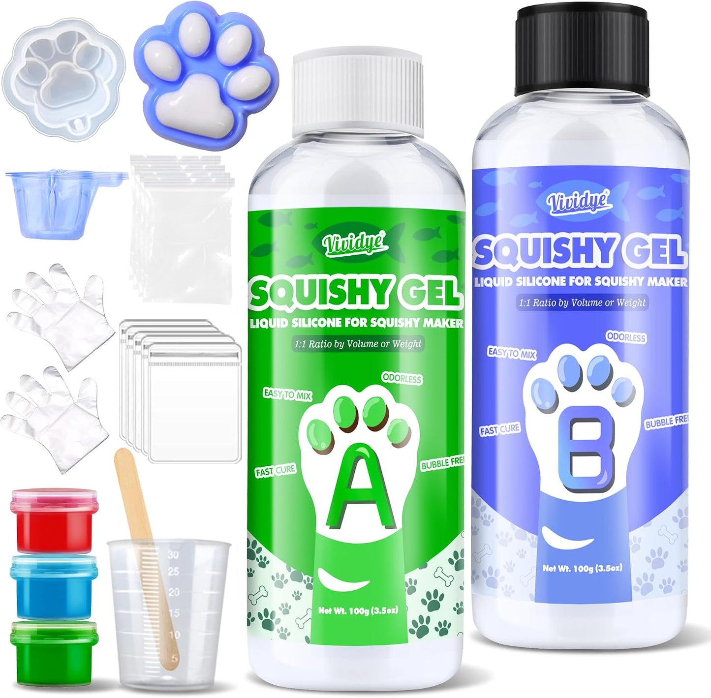 Liquid Silicone for Taba Squishy Kit - 7oz Fast-Cure Gel with 1:1 AB Ratio, Ultra-Soft Silicone Rubber for Squishy Creation, Cat Paw Casting, Ideal DIY Decompression Gift for Beginners