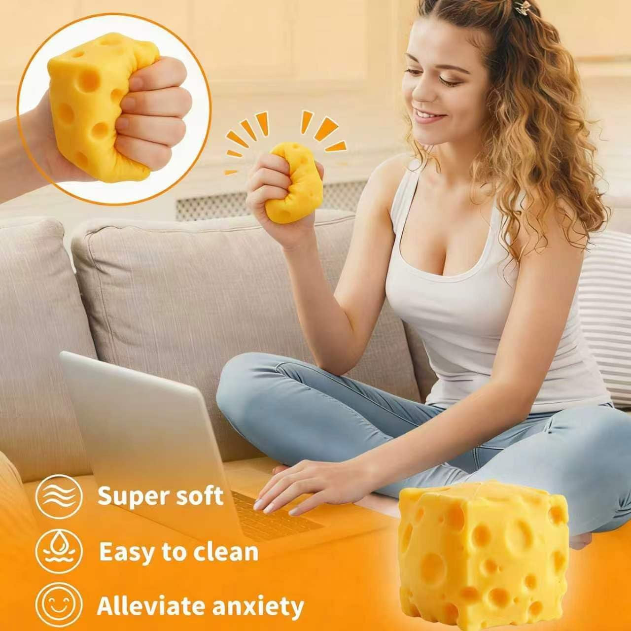 Yellow Cheeses Squeeze Toy, Easter Basket Stuffers for Kids Teens, Soft Simulation Food Squeeze Toy, Cute Desk Decor, Birthday Gift for Girls Boys, Office Classroom Fidget Pack