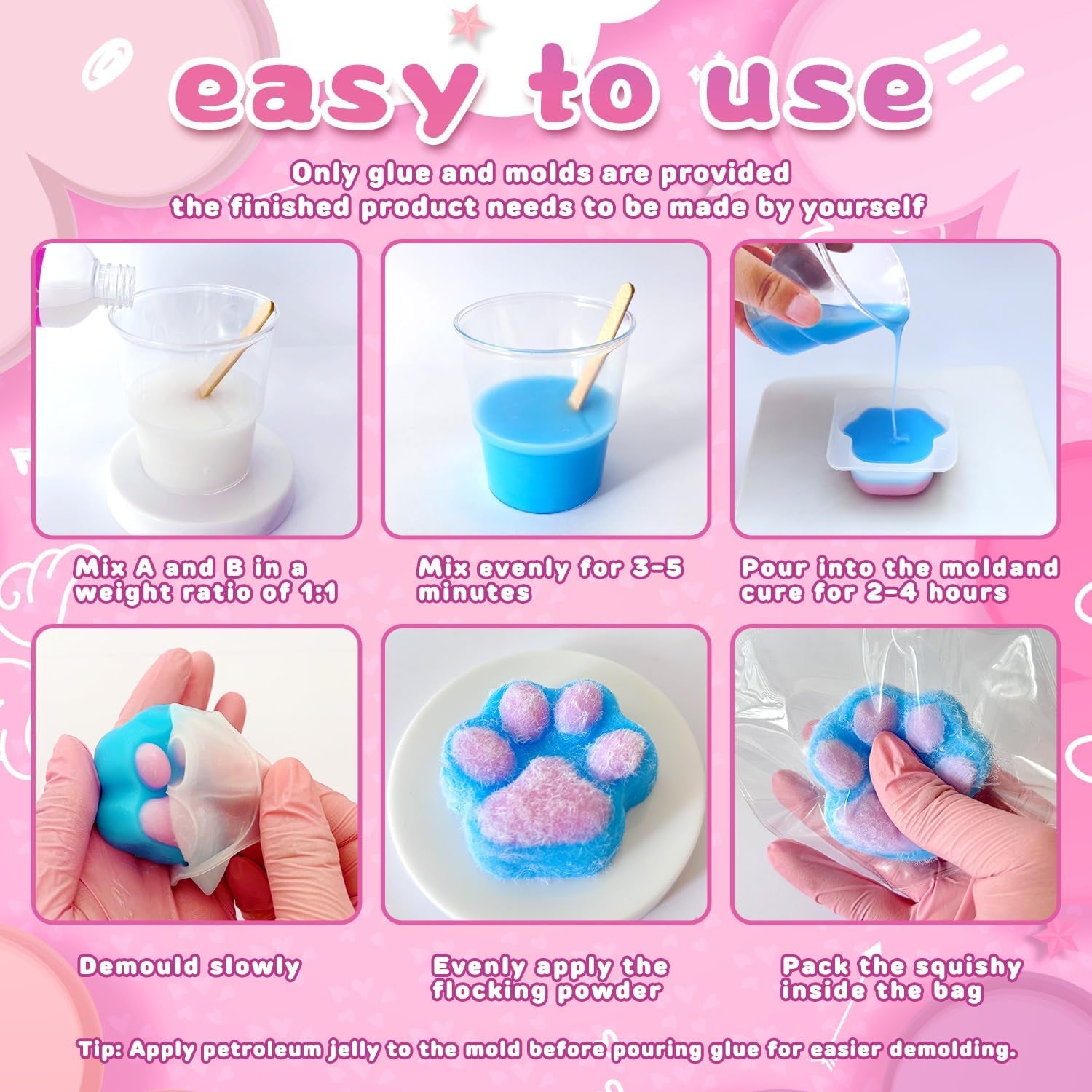 Taba Toy DIY Squishy Making Kit - 1:1 AB Liquid Silicone Fufu Squishy Kit with Molds for Custom Stress Relief Toys and Gifts for Any Occasion