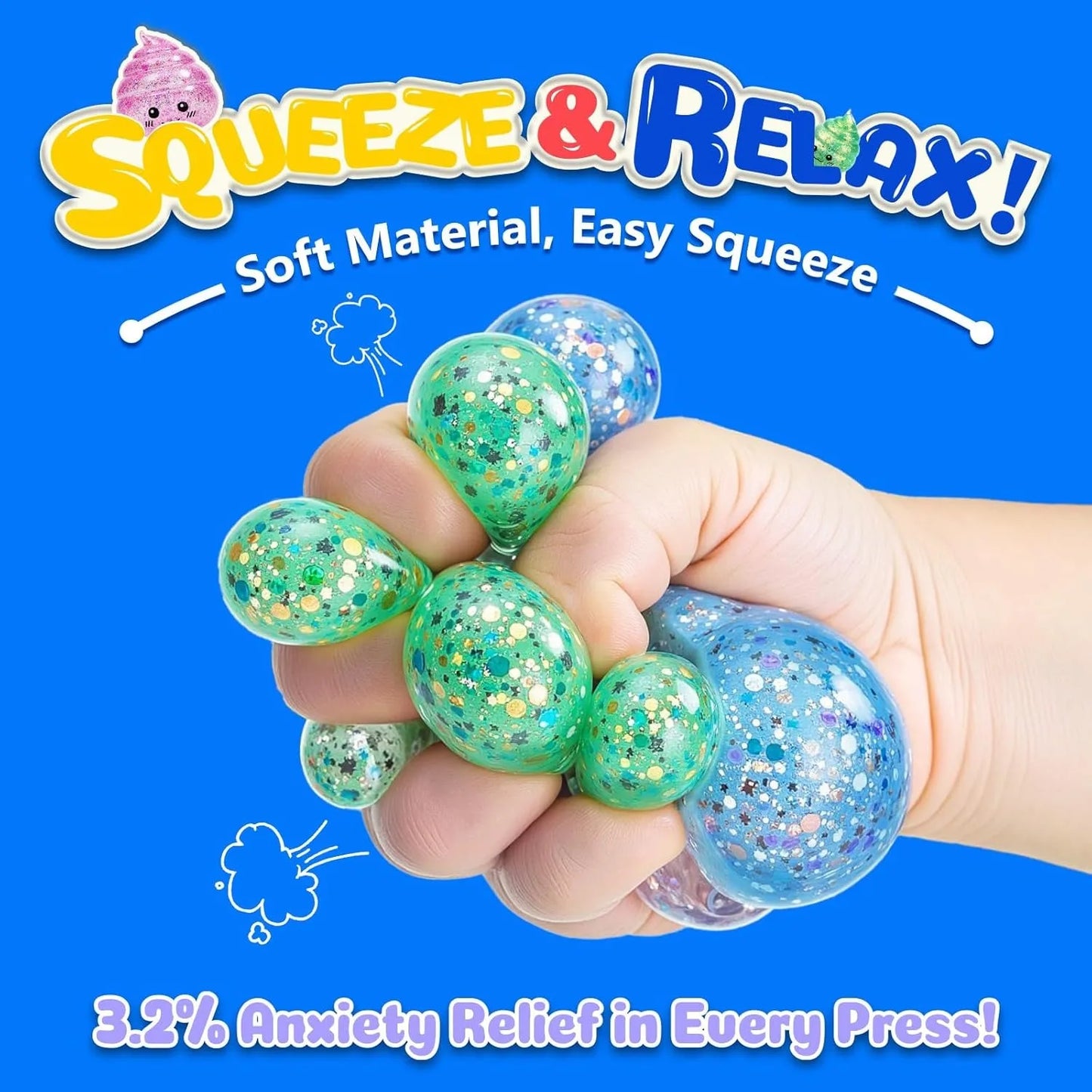 Glitter Squishy Stress Ball - Fidget Toy for Relaxation and Entertainment for All Ages