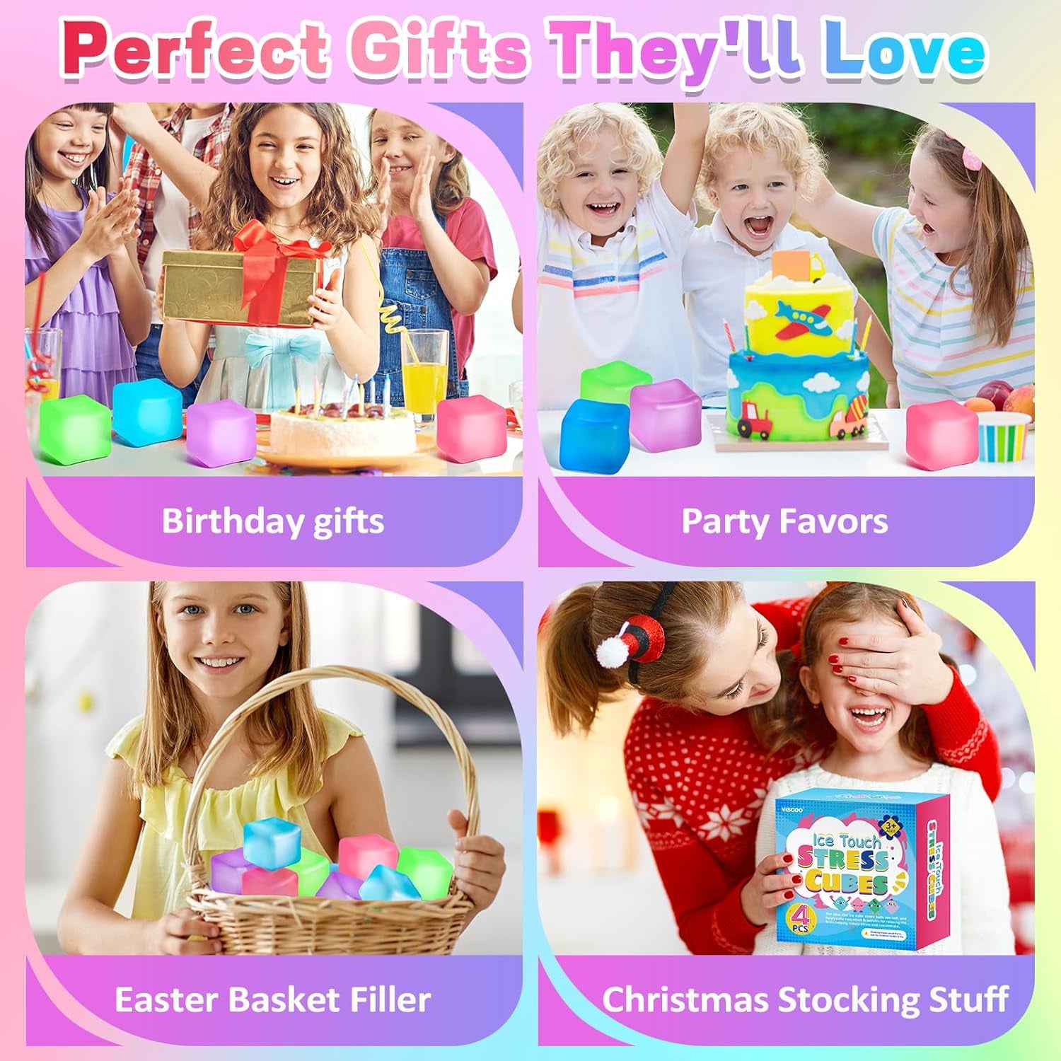 4 Pack Stress Cube,Slow Rising Ice Cube Stress Balls for Adults Kids | Sensory Fidget Toy for Anxiety Relief, Square Shape Cube Squishy for Classroom Prizes, Squishy Balls for Party Favors