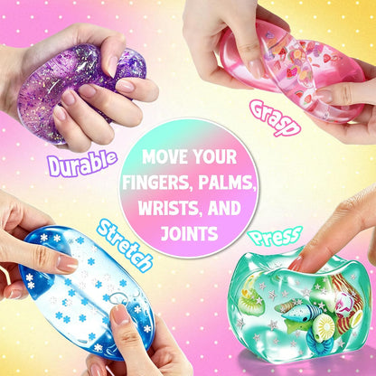 4Pcs Ice Cube Stress Balls, Cube Fidget Toys Adults for Kids, Glitter Filled Sensory Toys, Ocean Fruit Snow Flake Squeeze Toys, Slow Rise Squishies Stress Balls for Party, Festival, Birthday Toy Gift
