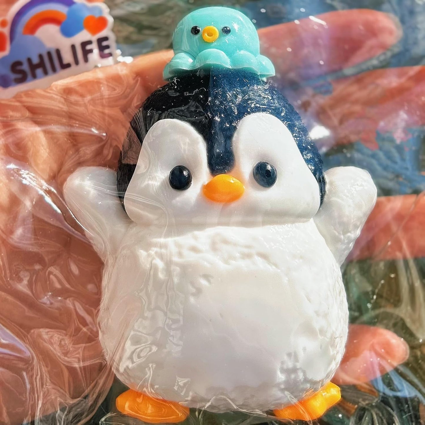 Slicone Taba Squishy, Stress Ball,Calming Fidget Toy, Penguin | FUFU Squishies Silicone Toys, Stress Relieving Fur Ball, OPP Packaging Gifts, Fidget Toys for Anxiety & Relaxation
