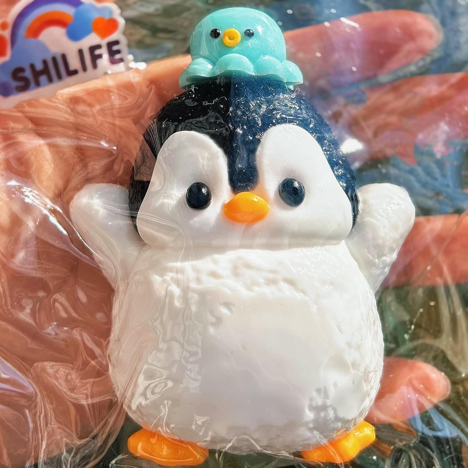 Slicone Taba Squishy, Stress Ball,Calming Fidget Toy, Penguin | FUFU Squishies Silicone Toys, Stress Relieving Fur Ball, OPP Packaging Gifts, Fidget Toys for Anxiety & Relaxation