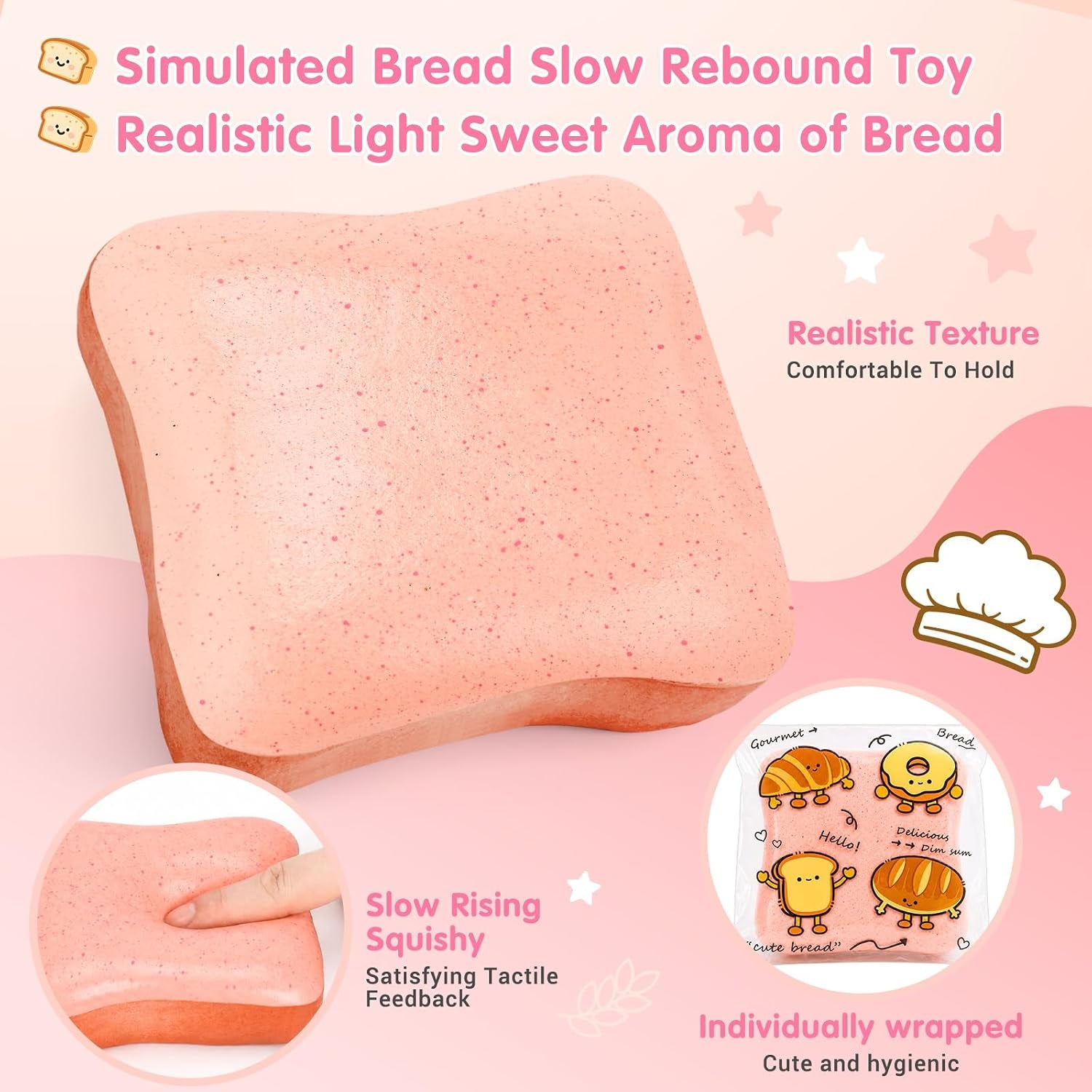 Pink Bread Butter Slow Rising Squishy Fidget Toy | Sensory Stress Relief for Kids and Adults, Ideal for Anxiety Relief and Party Favors